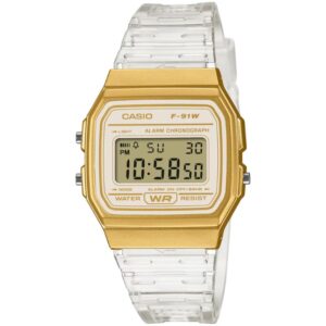 Reloj Casio Vintage Dorado Correa Traslúcida F-91WS-7A2